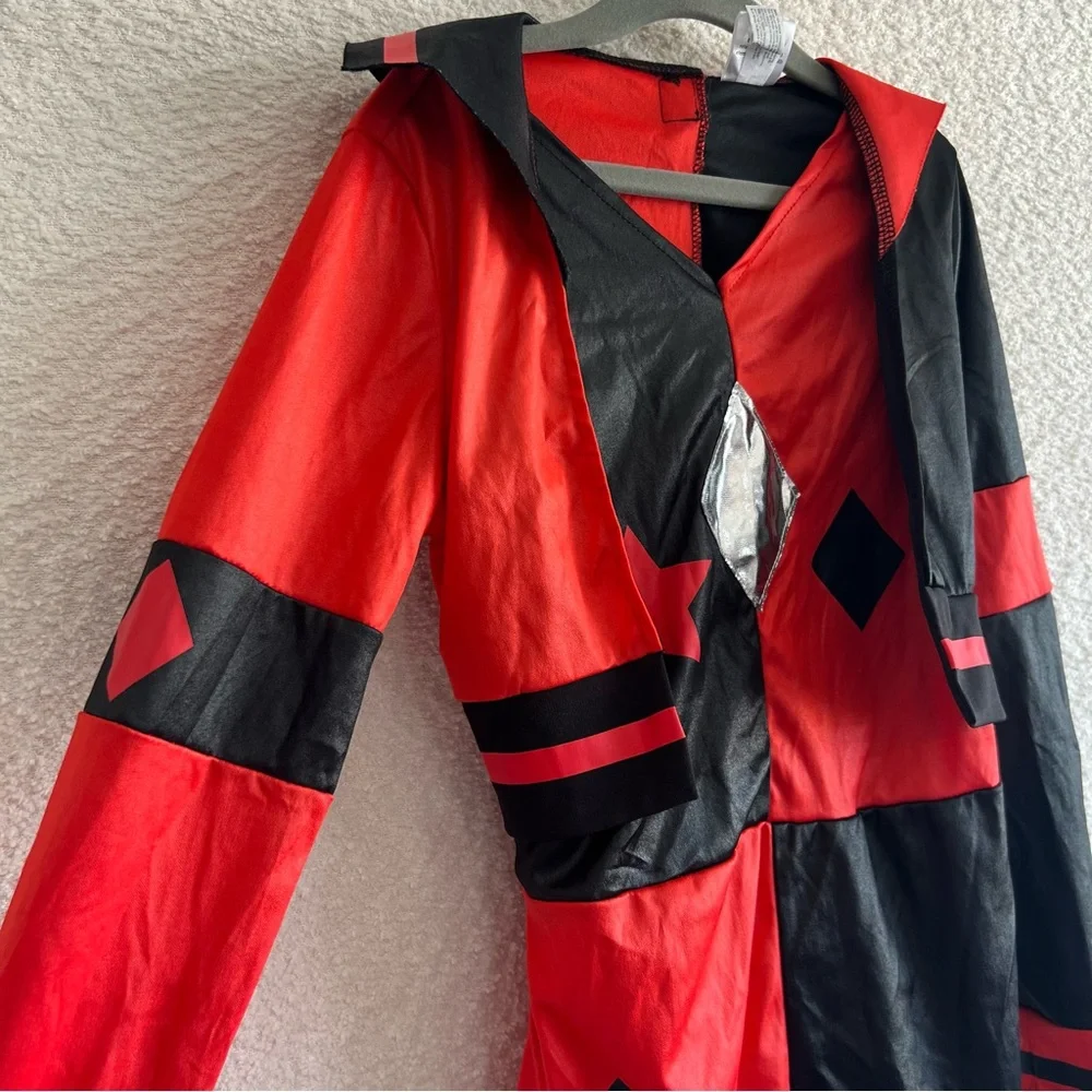 Harley Quinn DC Girls Kids Romper Halloween‎ Costume One Piece Red Size 8/10